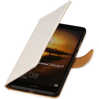 PU Leder Wit Hoesje voor Huawei Ascend Mate 7 Stand Book/Wallet Case/Cover