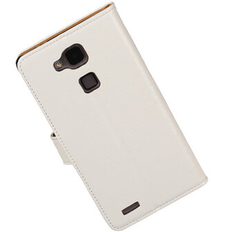 PU Leder Wit Hoesje voor Huawei Ascend Mate 7 Stand Book/Wallet Case/Cover