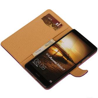 PU Leder Lila Hoesje voor Huawei Ascend Mate 7 Stand Book/Wallet Case/Cover