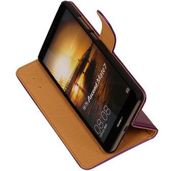 PU Leder Lila Hoesje voor Huawei Ascend Mate 7 Stand Book/Wallet Case/Cover