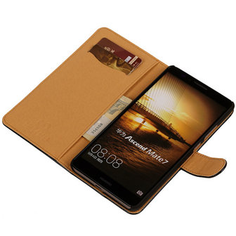 PU Leder Zwart Hoesje voor Huawei Ascend Mate 7 Stand Book/Wallet Case/Cover