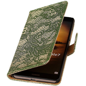 Lace Donker Groen Huawei Ascend Mate 7 Book/Wallet Case/Cover Hoesje