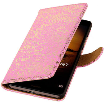 Lace Roze Huawei Ascend Mate 7 Book/Wallet Case/Cover Hoesje