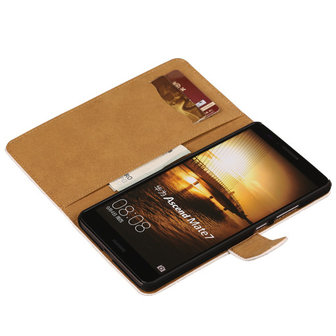 Wit Croco Hoesje voor Huawei Ascend Mate 7 Book/Wallet Case/Cover