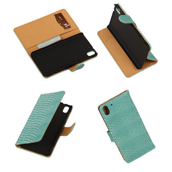 &quot;Slang&quot; Turquoise HTC Desire Eye Bookcase Cover Hoesje TV Stand