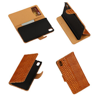 &quot;Slang&quot; Bruin HTC Desire Eye Bookcase Cover Hoesje TV Stand