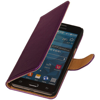 PU Leder Lila Hoesje voor Samsung Galaxy Grand Prime Stand Book/Wallet Case/Cover