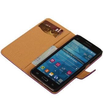 PU Leder Lila Hoesje voor Samsung Galaxy Grand Prime Stand Book/Wallet Case/Cover