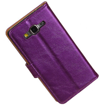 PU Leder Lila Hoesje voor Samsung Galaxy Grand Prime Stand Book/Wallet Case/Cover