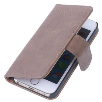 Bestcases Bruin Hout Hoesje voor Apple iPhone 6 TV Stand Cover Book/Wallet Case