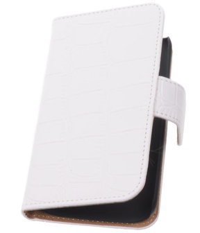 Wit Croco Hoesje voor Samsung Galaxy Core 2 Book/Wallet Case/Cover