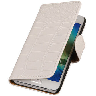 Wit Croco Hoesje voor Motorola Nexus 6 Book Wallet Case