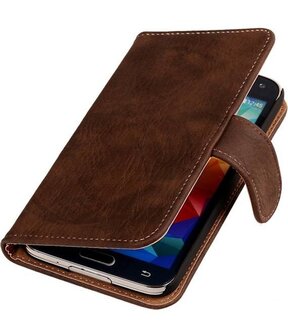 Donker Bruin Hout Hoesje voor Samsung Galaxy Core Book/Wallet Case/Cover