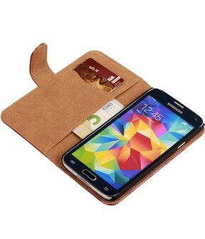 Bruin Krokodil Booktype Hoesje voor Samsung Galaxy S5 Wallet Cover