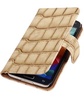 Croco Beige Hoesje voor Samsung Galaxy S5 Mini Book/Wallet Case