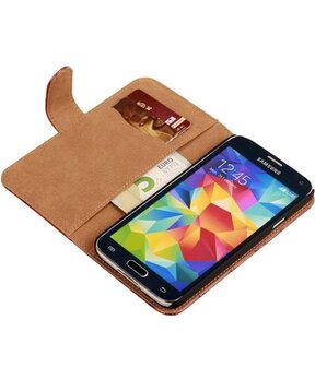 Croco Bruin Hoesje voor Samsung Galaxy S5 Mini Book/Wallet Case