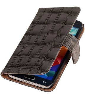Croco Grijs Hoesje voor Samsung Galaxy S5 Mini Book/Wallet Case