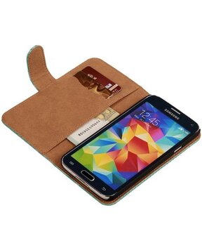 Hoesje voor Samsung Galaxy S5 mini Snake Slang Booktype Wallet Turquoise