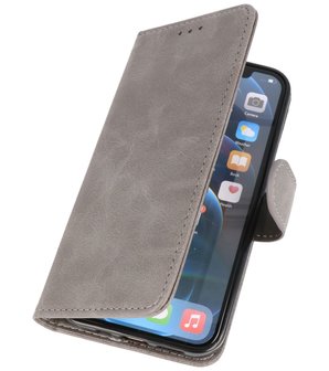 iPhone 13 Hoesje - Book Case Telefoonhoesje - Kaarthouder Portemonnee Hoesje - Wallet Case - Grijs