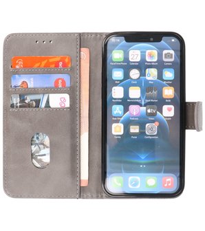 iPhone 13 Hoesje - Book Case Telefoonhoesje - Kaarthouder Portemonnee Hoesje - Wallet Case - Grijs