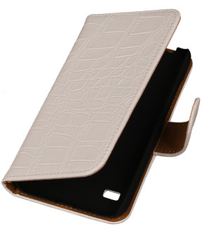 Croco Wit Huawei Ascend Y550 Book/Wallet Case/Cover