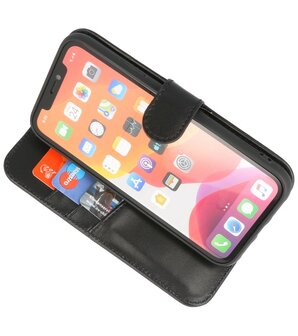 Echt Lederen Hoesje Wallet Case Telefoonhoesje voor iPhone 11 - Zwart