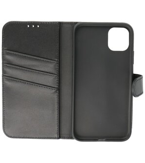 Echt Lederen Hoesje Wallet Case Telefoonhoesje voor iPhone 11 - Zwart