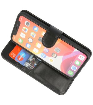 Echt Lederen Hoesje Wallet Case Telefoonhoesje voor iPhone 11 Pro - Zwart