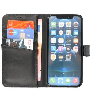 Echt Lederen Hoesje Wallet Case Telefoonhoesje voor iPhone 12 Pro Max - Zwart