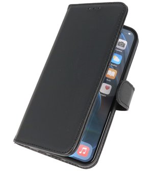 Echt Lederen Hoesje Wallet Case Telefoonhoesje voor iPhone 12 &amp; iPhone 12 Pro - Zwart