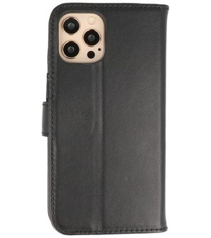 Echt Lederen Hoesje Wallet Case Telefoonhoesje voor iPhone 12 &amp; iPhone 12 Pro - Zwart