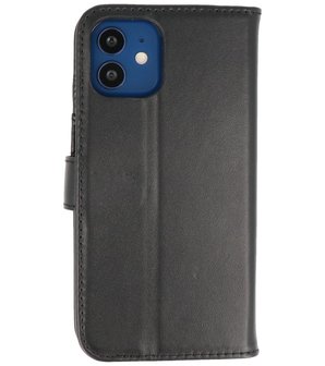 Echt Lederen Hoesje Wallet Case Telefoonhoesje voor iPhone 12 &amp; iPhone 12 Pro - Zwart