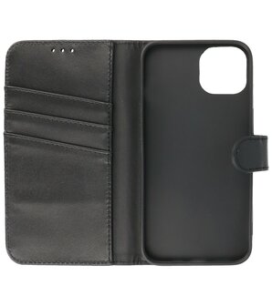 Echt Lederen Hoesje Wallet Case Telefoonhoesje voor iPhone 13 Mini - Zwart