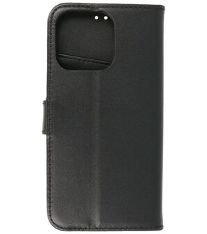 Echt Lederen Hoesje Wallet Case Telefoonhoesje voor iPhone 13 Pro - Zwart