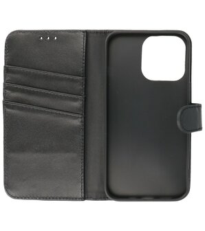 Echt Lederen Hoesje Wallet Case Telefoonhoesje voor iPhone 13 Pro - Zwart