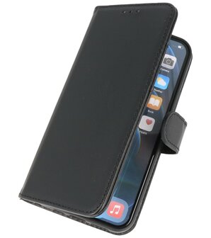 Echt Lederen Hoesje Wallet Case Telefoonhoesje voor iPhone 13 Pro - Zwart