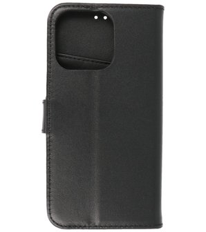 Echt Lederen Hoesje Wallet Case Telefoonhoesje voor iPhone 13 Pro Max - Zwart