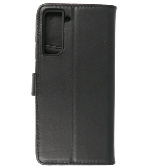 Echt Lederen Hoesje Wallet Case Telefoonhoesje voor Samsung Galaxy S21 - Zwart
