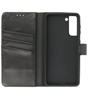 Echt Lederen Hoesje Wallet Case Telefoonhoesje voor Samsung Galaxy S21 - Zwart