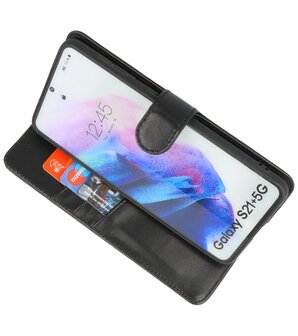 Echt Lederen Hoesje Wallet Case Telefoonhoesje voor Samsung Galaxy S21 Plus - Zwart