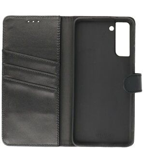 Echt Lederen Hoesje Wallet Case Telefoonhoesje voor Samsung Galaxy S21 Plus - Zwart