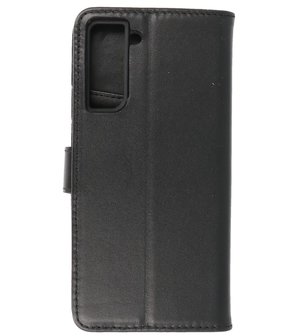 Echt Lederen Hoesje Wallet Case Telefoonhoesje voor Samsung Galaxy S21 FE - Zwart