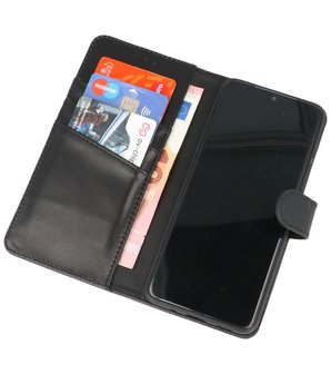 Echt Lederen Hoesje Wallet Case Telefoonhoesje voor Samsung Galaxy S21 FE - Zwart