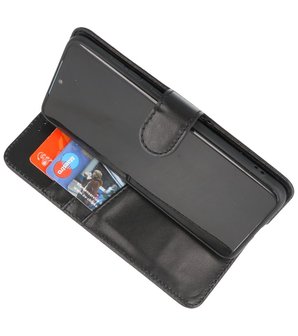 Echt Lederen Hoesje Wallet Case Telefoonhoesje voor Samsung Galaxy S21 FE - Zwart