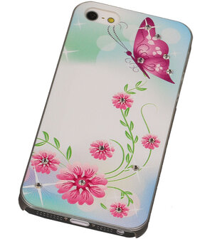 3D Hardcase met Diamant iPhone 5/5S Vlinder Roze