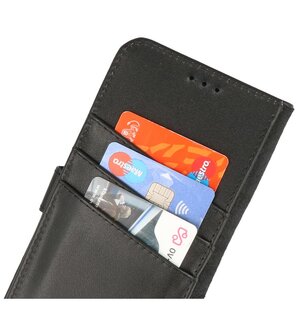 Echt Lederen Hoesje Wallet Case Telefoonhoesje voor Samsung Galaxy S22 Ultra - Zwart