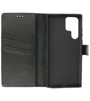 Echt Lederen Hoesje Wallet Case Telefoonhoesje voor Samsung Galaxy S22 Ultra - Zwart