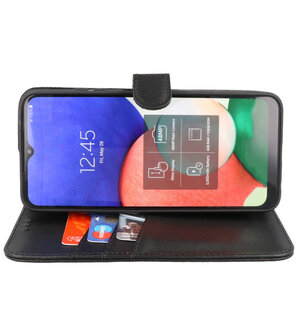 Echt Lederen Hoesje Wallet Case Telefoonhoesje voor Samsung Galaxy A13 4G - Zwart