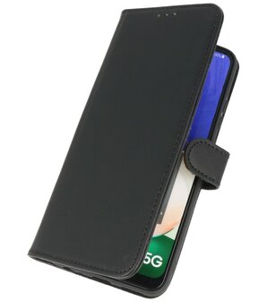 Echt Lederen Hoesje Wallet Case Telefoonhoesje voor Samsung Galaxy A22 4G - Zwart