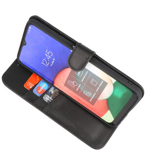 Echt Lederen Hoesje Wallet Case Telefoonhoesje voor Samsung Galaxy A22 4G - Zwart